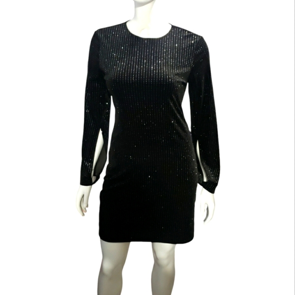 Catherine Malandrino Womens Long Open Sleeve Velvet Dress Black/Silver Size M - Picture 1 of 11